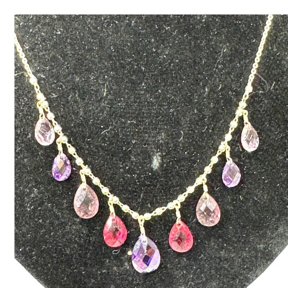 MWS Sterling Silver Faceted Ruby Amethyst Teardrop Gemstone Necklace Earring Set - Picture 11 of 12